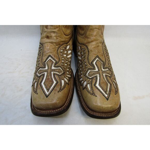 Corral Mens Sz 9 D Brown Leather Wing Cross Inlay Cowboy Boots